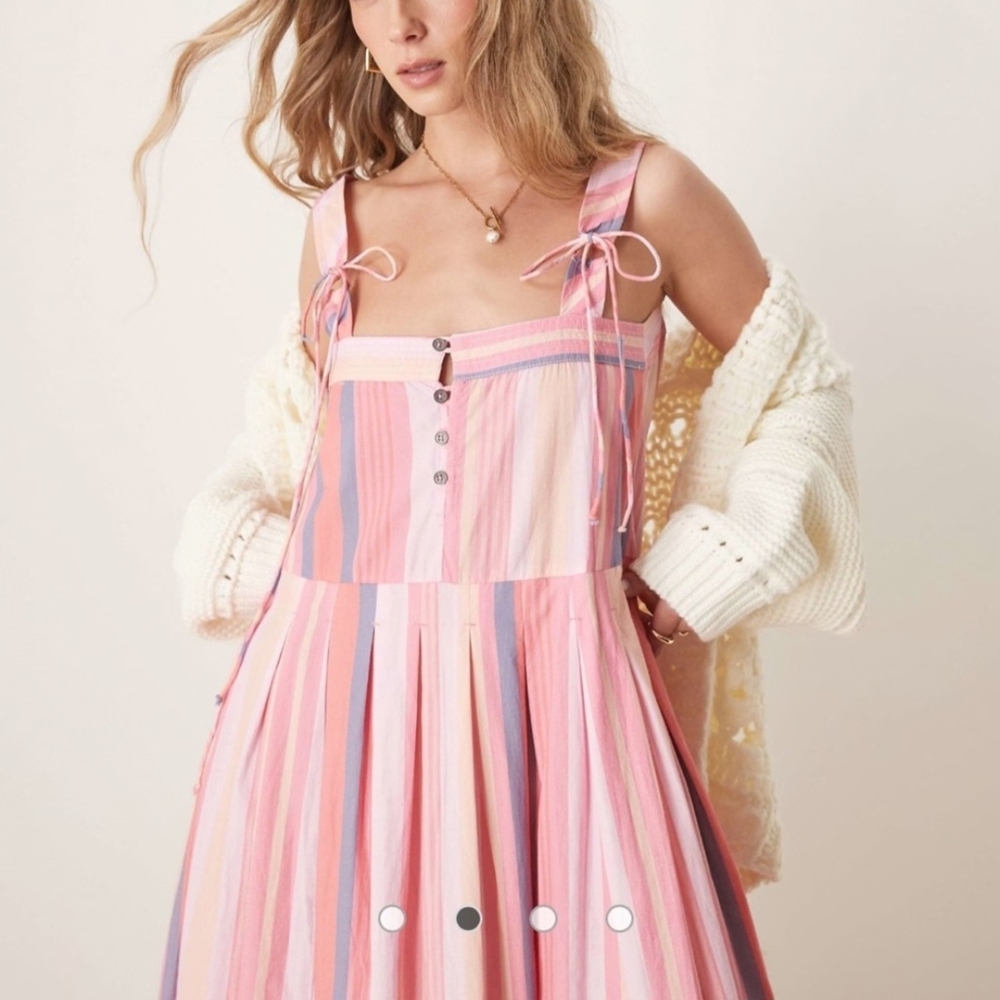 Free People Pink and Blue Striped Midi Dress - Picture 3 of 12